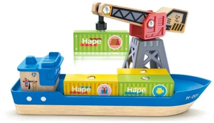 Hape Railway Ξύλινο Cargo Πλοίο & Γερανός