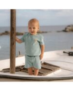 LITTLE DUTCH. Σετ μπλουζάκι και κοντό παντελονάκι Seashells and Stripes Surf Blue