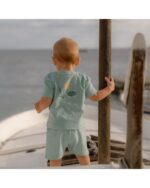 LITTLE DUTCH. Σετ μπλουζάκι και κοντό παντελονάκι Seashells and Stripes Surf Blue