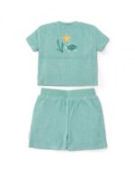 LITTLE DUTCH. Σετ μπλουζάκι και κοντό παντελονάκι Seashells and Stripes Surf Blue
