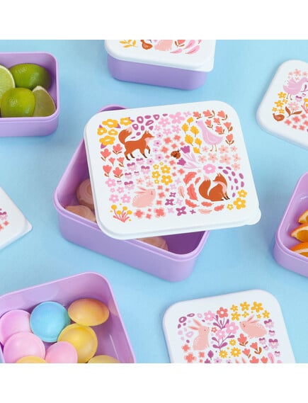 A little lovely company_Σετ 4 δοχεία φαγητού Lunch & Snack Box_Flower garden Φαγητοδοχεία flower garden. Allc. Happy bee