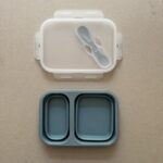 LunchBox Foldable Sky Blue with fork + spoon 950 ML. Nok nok. Happy bee