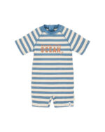 LITTLE DUTCH. Ολόσωμο κοντομάνικο μαγιό Ocean Blue Stripes. Happy bee