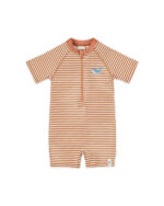 LITTLE DUTCH. Ολόσωμο κοντομάνικο μαγιό Ocean Brown Stripes. Happy bee
