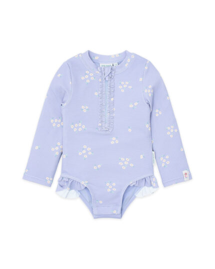 LITTLE DUTCH. Ολόσωμο μακρυμάνικο μαγιό με βολάν Dreamy Lavender. Happy bee