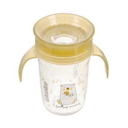 Εκπαιδευτικό Ποτηράκι 360° 240 ml με Χερούλια Yellow. Happy bee