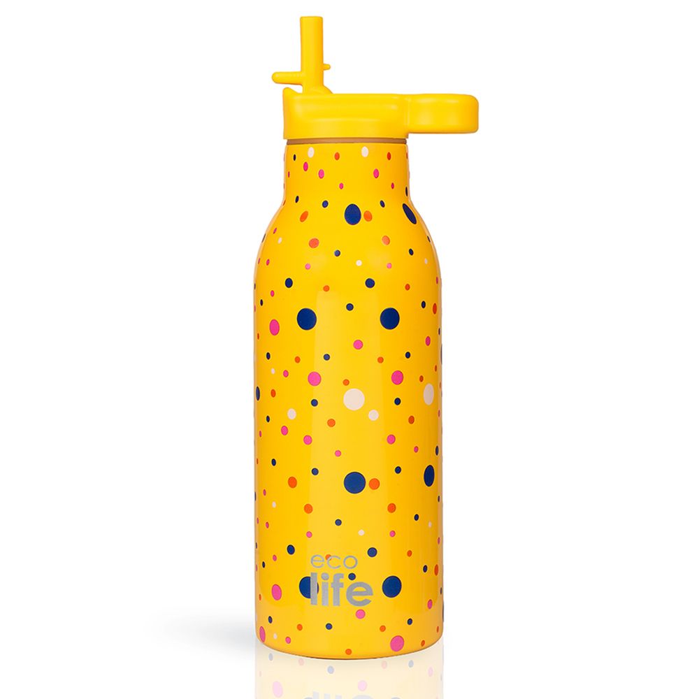 Dots In Yellow Thermos 550ml Με Εσωτερικό Καλαμάκι Dots In Yellow Thermos 550ml | Με Εσωτερικό Καλαμάκι. Ecolife. Happy bee