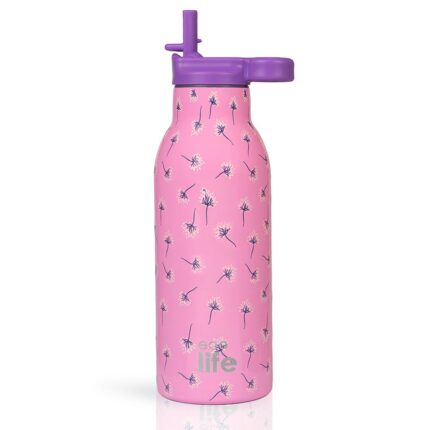 Pink Dandellion Thermos 550ml | Με Εσωτερικό Καλαμάκι. Ecolife. Happy bee