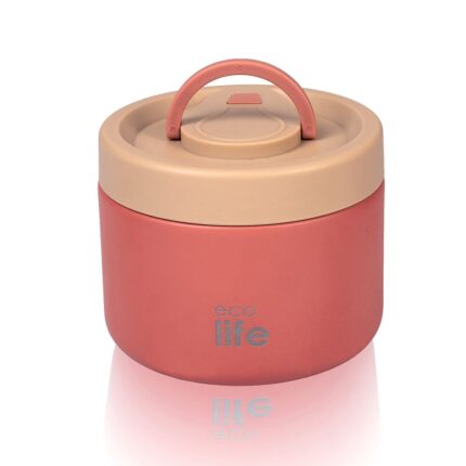 Στρογγυλό Θερμός Φαγητού 650ml | Κοραλλί. Ecolife. Happy bee