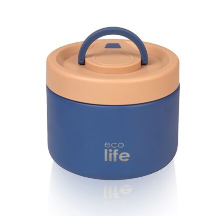 Στρογγυλό Θερμός Φαγητού 650ml | Μπλε. Ecolife. Happy bee