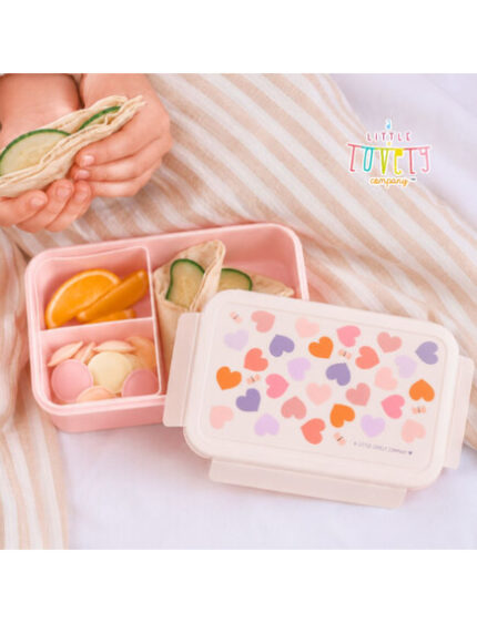 A little lovely company: Δοχείο φαγητού Bento με χωρίσματα- 1,2 L - Hearts. Happy bee