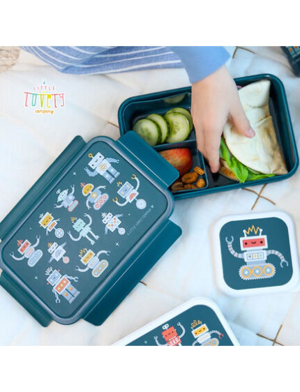 A little lovely company: Δοχείο φαγητού Bento με χωρίσματα- 1,2 L - Robots. Happy bee