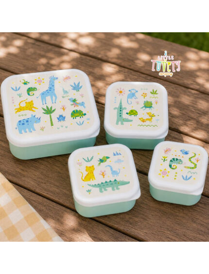 A little lovely company: Σετ 4 δοχεία φαγητού Lunch & Snack Box -Jungle. Happy bee