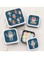 A little lovely company: Σετ 4 δοχεία φαγητού Lunch & Snack Box -Robots. Happy bee